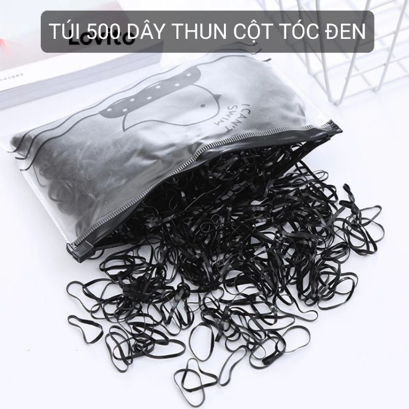 Túi 500 dây thun cột tóc màu đen dây buộc tóc