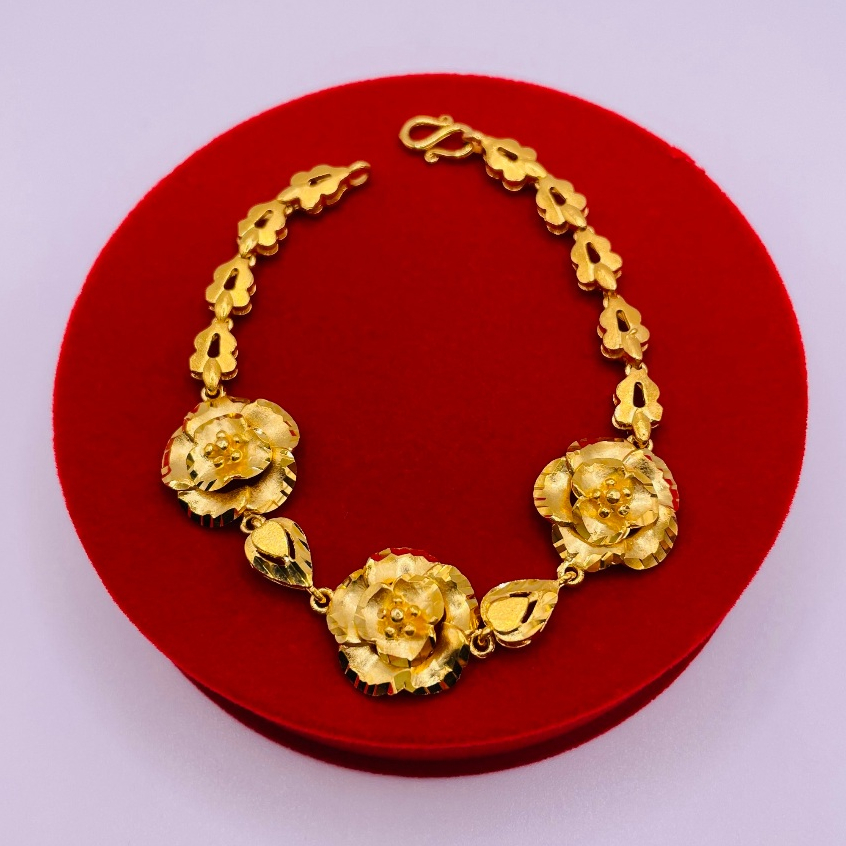 Lắc tay cô dâu màu vàng kiểu dáng hoa mai, Trang sức ngày cưới dành cho cô dâu thiết kế hình hoa mai