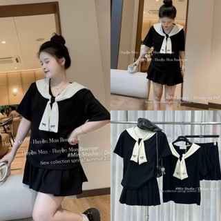 Sét bộ thủy thủ nơ trắng kèm chân váy xếp ly size s m - halinh shop - sét bộ áo thủy thủ kèm nơ phối khăn cổ chăn váy