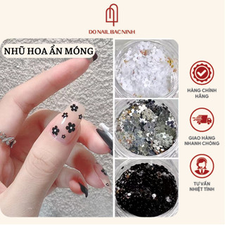 Set nhũ bông hoa 5 cánh ẩn nail, nhũ trang trí móng mix đen trắng đắp gel