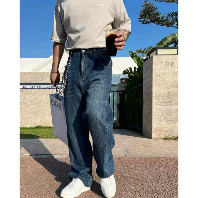 DARK BLUE WASH BAGGY JEANS-Quần Jeans Wash Whose Xanh blue 1323