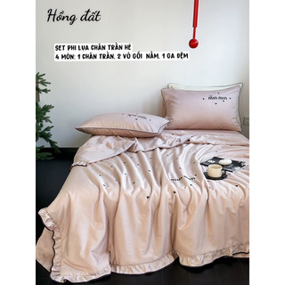 Bộ Chăn Ga Phi Lụa Chăn Trần Bông Thiết Kế Viền Bèo Shinbedding