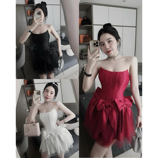 ĐẦM QUÂY CORSET 3 MÀU SANG CHẢNH PHỐI NƠ LƯỚI