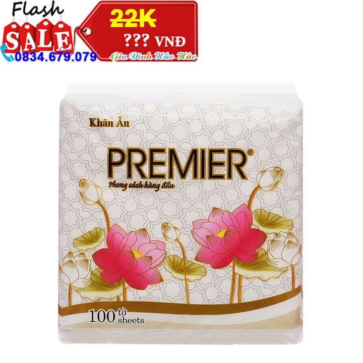 Khăn giấy ăn cao cấp PREMIER không mùi 33x33cm - Gói 100 tờ