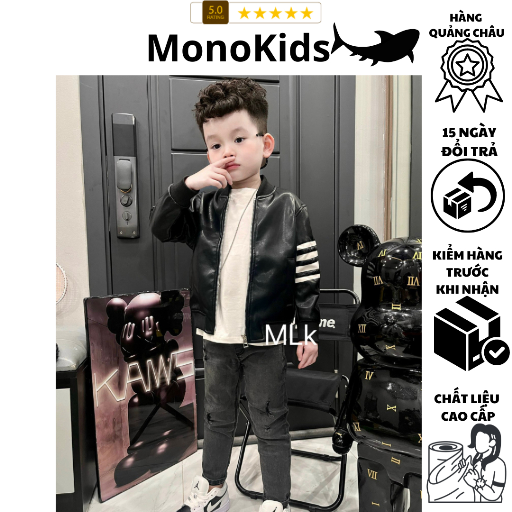 Áo khoác da th0m cao cấp cho bé , bản đặc biệt chuẩn dáng công tử 10-40kg_monokids.official