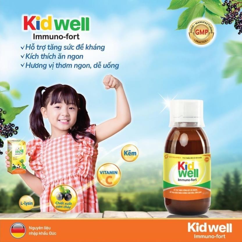 Siro ăn ngon cho bé Kid Well Immuno-Fort hộp 1 lọ 120ml  cho bé từ 2 tuổi