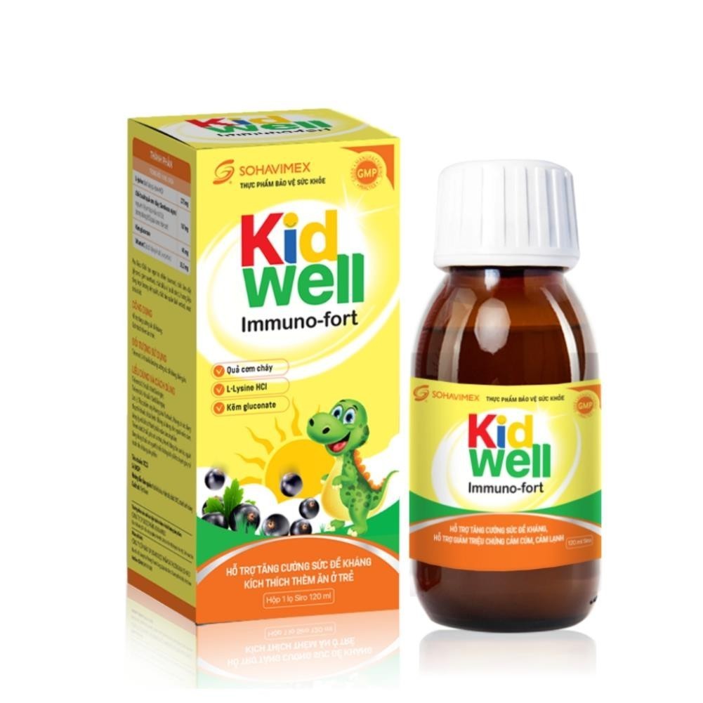 Siro ăn ngon cho bé Kid Well Immuno-Fort hộp 1 lọ 120ml  cho bé từ 2 tuổi