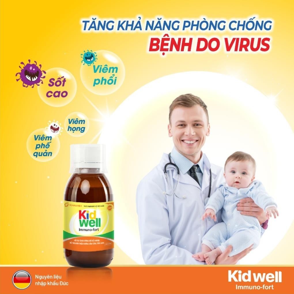 Siro ăn ngon cho bé Kid Well Immuno-Fort hộp 1 lọ 120ml  cho bé từ 2 tuổi