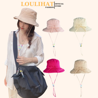 Nón bucket thắt nơ trơn gắn hạt màu LOULIHAT, mũ tai bèo chống nắng rộng vành thoáng mát thời trang Hàn Quốc NBLNH01