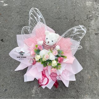 Hot trend 💥 Bó hoa cánh bướm hoa sáp mix gấu bông tặng quà sinh nhật, kỉ niệm, 8/3, 14/2