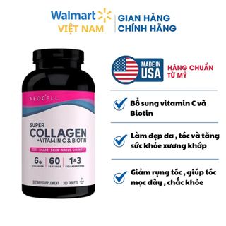 Viên uống bổ sung Collagen Neocell Super Collagen+C 360 viên của Mỹ Kirkland Signature giúp nuôi dưỡng chăm sóc da