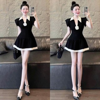 Đầm Váy NỮ Chất Tuyết Mưa Cổ Sơ Mi Phối Bông, Xinh Xắn Phù Hợp Đi Chơi Đi Tiệc