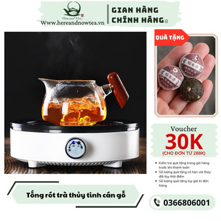 Tống trà thủy tinh chịu nhiệt cao cấp, tống rót trà có cán gỗ chống nóng cao cấp 300ml