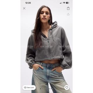 Áo khoác gió nữ 2 lớp Pull$Bear dáng croptop hàng xuất dư xịn form suông rộng có mũ