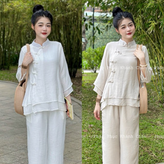   FREESHIP  Set Xô Linen 2 Lớp Cổ Tàu Trang Nhã - Hình Ảnh Chính Chủ 