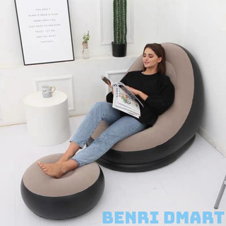 ghế lười bơm hơi cao cấp, ghế tựa lưng bọc nhung mềm mại 6020