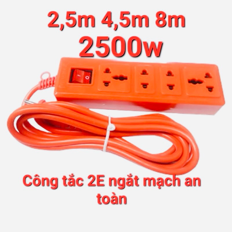 Ổ Cắm 4 Lỗ Cao Cấp 2500W Có Dây Dài 2,5mét-4,5mét-8mét Chính Hãng Vinamax-Có…