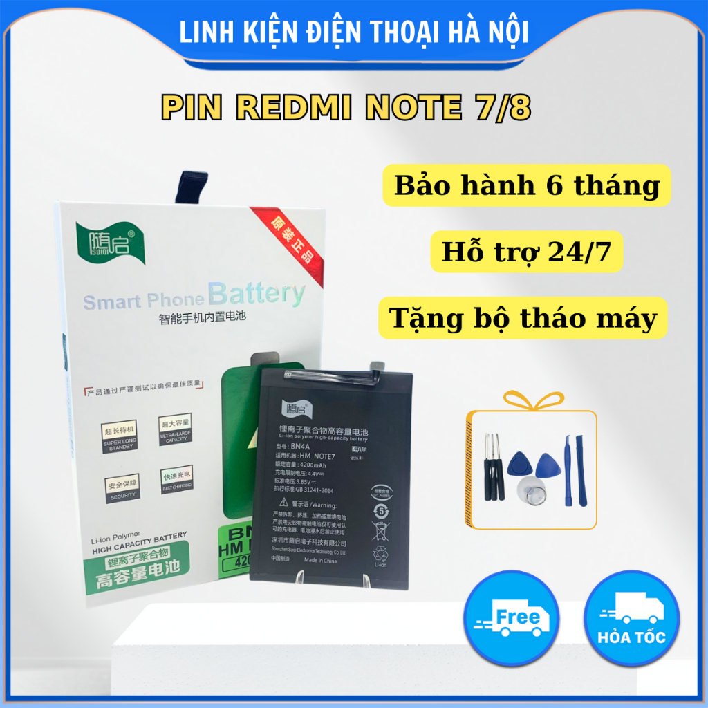 Pin Xiaomi Redmi Note 7/7 Pro, Redmi Note 8/ 8 Pro, Redmi 7 chuẩn SuiQi,Pisen BH 3 tháng lỗi 1 đổi 1