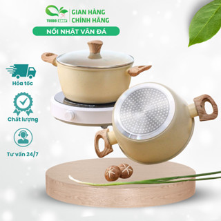 Nồi Nhật vân đá TUIDO SHOP Quai Cầm Bằng Gỗ Chống Nóng Nắp Kính Sang Trọng đủ size 20,22,24,26,28cm.