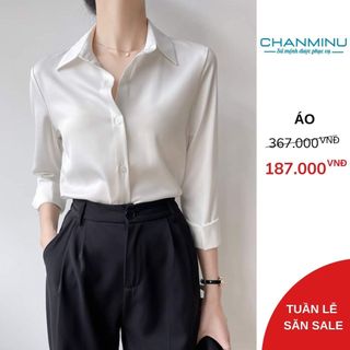 Áo Sơ Mi Lụa Nữ Công Sở Dài Tay Cổ Đức Hàng thiết Kế Chuẩn Hãng CHANMINU A13, Sơ Mi Lụa Đẹp Chất Lụa cao cấp Thoáng Mát