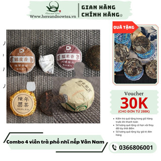 Combo trà Phổ nhĩ chín Vân Nam hương nếp và quýt cao cấp 4 viên nén 6g hỗ trợ giảm cân, ngừa ung thư