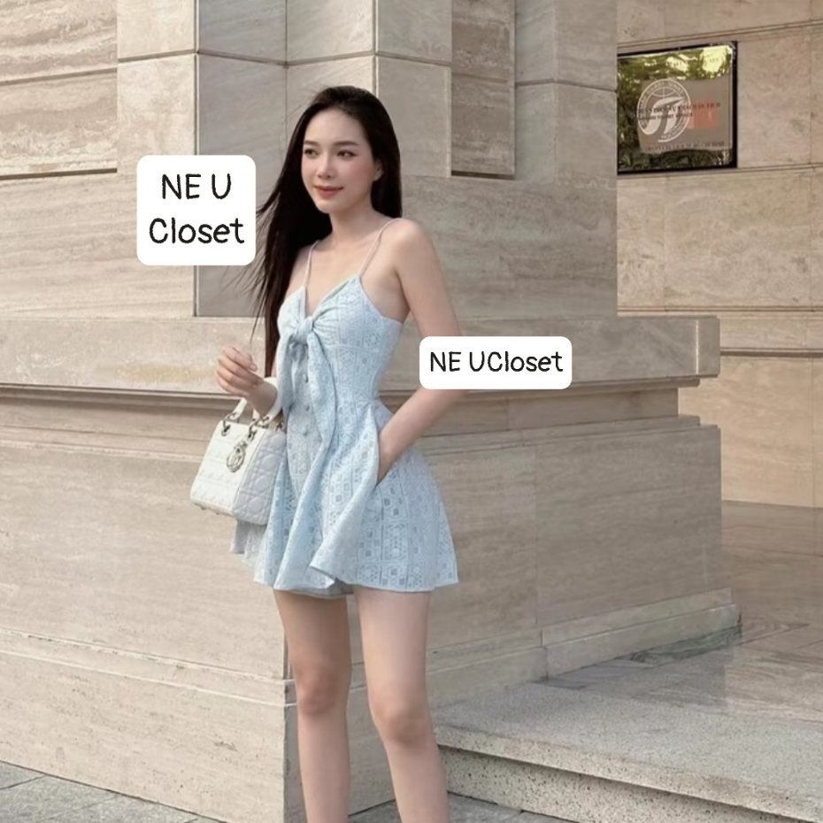 [HÀNG THIẾT KẾ] Váy 2 dây phối nơ đầm 2 dây phối nơ váy ren đầm 2 dây phối nơ đầm ren đầm đi biển đầ