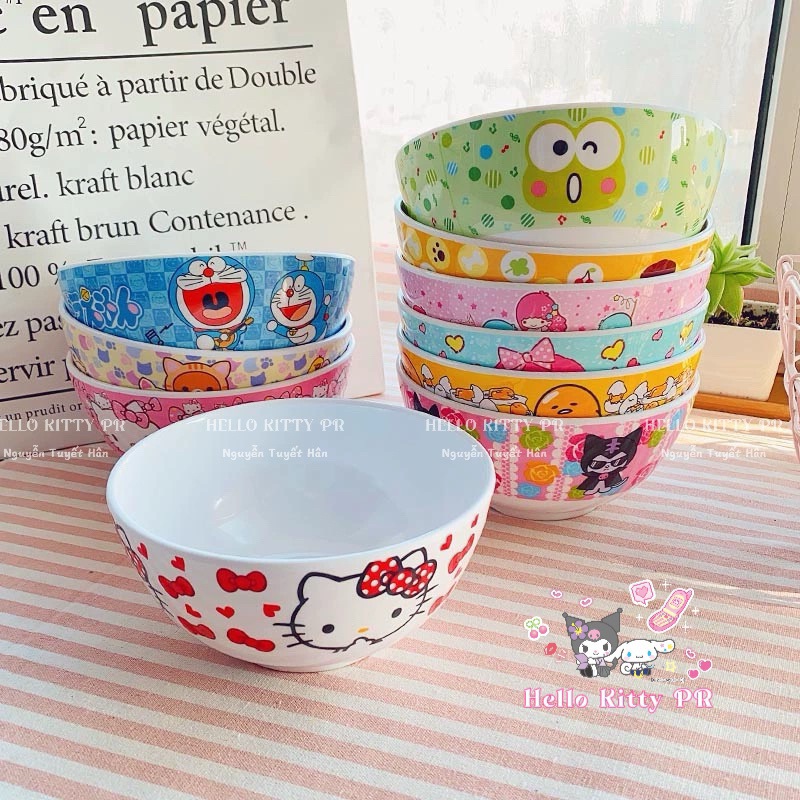 🌸𝐓𝐀̣̆𝐍𝐆 𝐐𝐔𝐀̀🌸 Tô chén - muỗng Hello Kitty - Doremon Doraemon