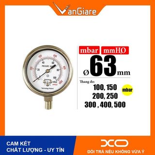[Đủ size, hàng chuẩn] Đồng hồ đo áp suất thấp mbar, dùng cho khí, gas, chân đứng, Badotherm