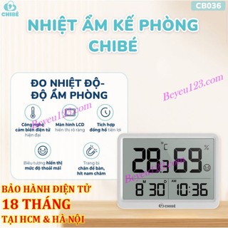 Nhiệt ẩm kế phòng CHIBÉ CB036 - Máy đo nhiệt độ, độ ẩm - Tích hợp đồng hồ tiện lợi chibe
