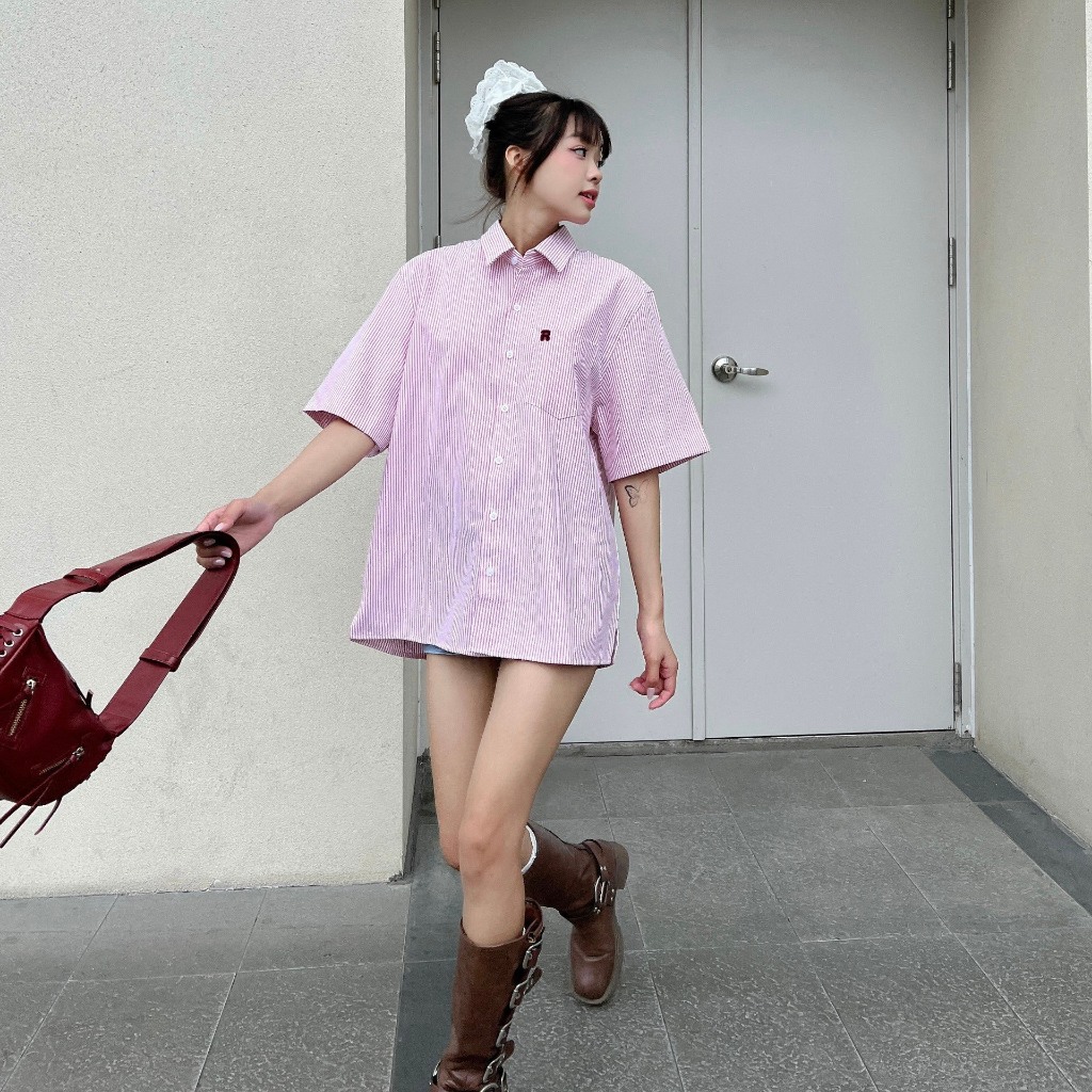 ÁO SƠ MI/SHIRT TAY NGẮN ĐÓNG NÚT UNISEX NAM NỮ FORM ÂU RAGE OF THE SEA(ROTS STUDIO)"SỌC CARO LOGO CHỮ R TAY NGẮN CÓ TÚI" | BigBuy360 - bigbuy360.vn