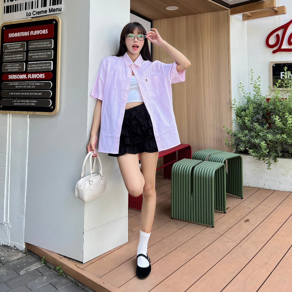 ÁO SƠ MI/SHIRT TAY NGẮN ĐÓNG NÚT UNISEX NAM NỮ FORM ÂU RAGE OF THE SEA(ROTS STUDIO)"SỌC CARO LOGO CHỮ R TAY NGẮN CÓ TÚI" | BigBuy360 - bigbuy360.vn