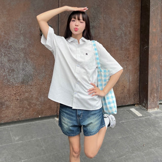 ÁO SƠ MI/SHIRT TAY NGẮN ĐÓNG NÚT UNISEX NAM NỮ FORM ÂU RAGE OF THE SEA(ROTS STUDIO)"SỌC CARO LOGO CHỮ R TAY NGẮN CÓ TÚI"