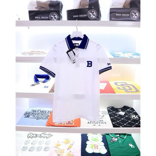Áo Polo New Era chính hãng màu trắng Cổ viền Xanh Logo Ny