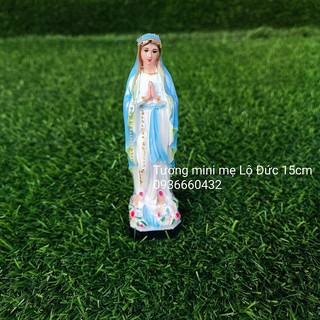 Tượng Mẹ Lộ Đức 15cm mini màu xanh chất liệu composite quà tặng công giáo
