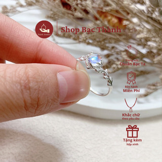Nhẫn nữ Bạc Ta mặt đá moonstone viền chiếc lá (Ảnh Thật , Có Bảo Hành Làm Sáng )