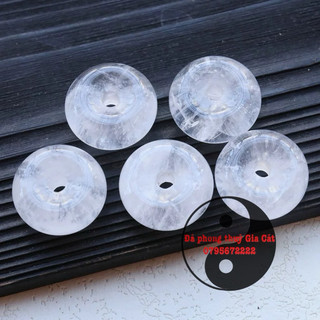 Mặt dây chuyền đồng điếu thach anh trắng dày đẹp mịn size 3cm