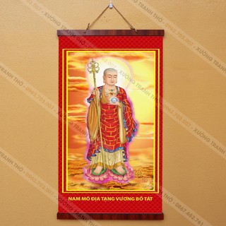 Tranh Địa Tạng Vương Bồ Tát 30x60cm treo tường bằng vải cao cấp, dày dặn