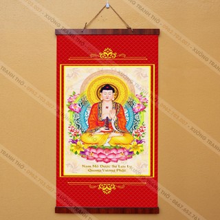 Tranh Phật Dược Sư 30x60cm nẹp gỗ  treo tường bằng vải phủ bóng dày dặn, bền đẹp