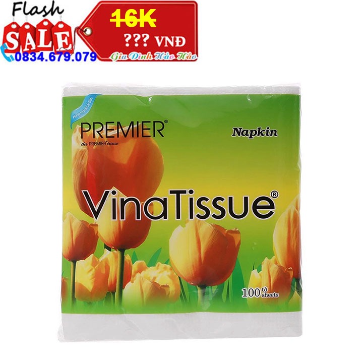 Khăn giấy ăn PREMIER VinaTissue không mùi 33x33cm - Gói 100 tờ