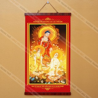Tranh Tây Phương Tam Thánh 30x60cm nẹp gỗ  treo tường bằng vải cao cấp dày dặn bền đẹp