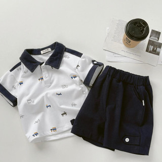  Set polo cotton cá sấu co giãn mềm mại, quần short lưng thun phối túi cá tính cho bé trai từ 9-25kg 0424B02