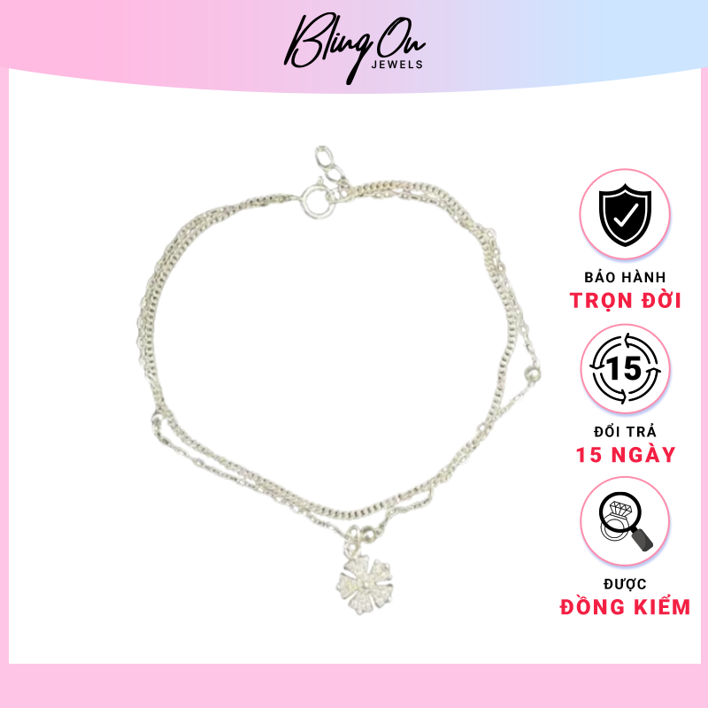 Vòng tay bạc Pandora sợi đôi kèm bông hoa đính đá 2070SV - Phong cách Hàn Quốc - Giao hàng nhanh