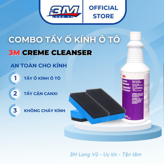 COMBO Kem Tẩy Ố Kính Mốc Kính Xe Hơi 3M Creme Cleanser Limpiador En Crema 946ml Và Bọt Biển Chà Kính - 3M Long vu