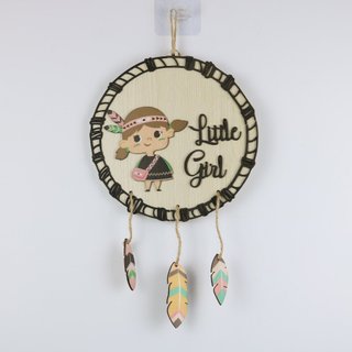 Bảng gỗ Little Girl cô bé thổ dân bảng tròn treo phòng ngủ bé gái tặng móc treo