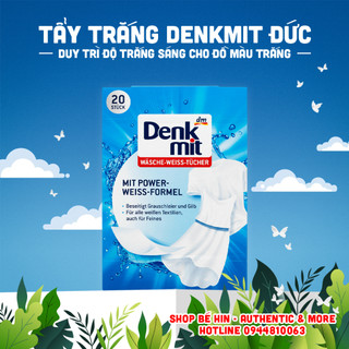 Giấy tẩy trắng Denkmit Đức giảm ố vàng, duy trì độ trắng sáng cho quần áo và đồ màu trắng, 20 tờ