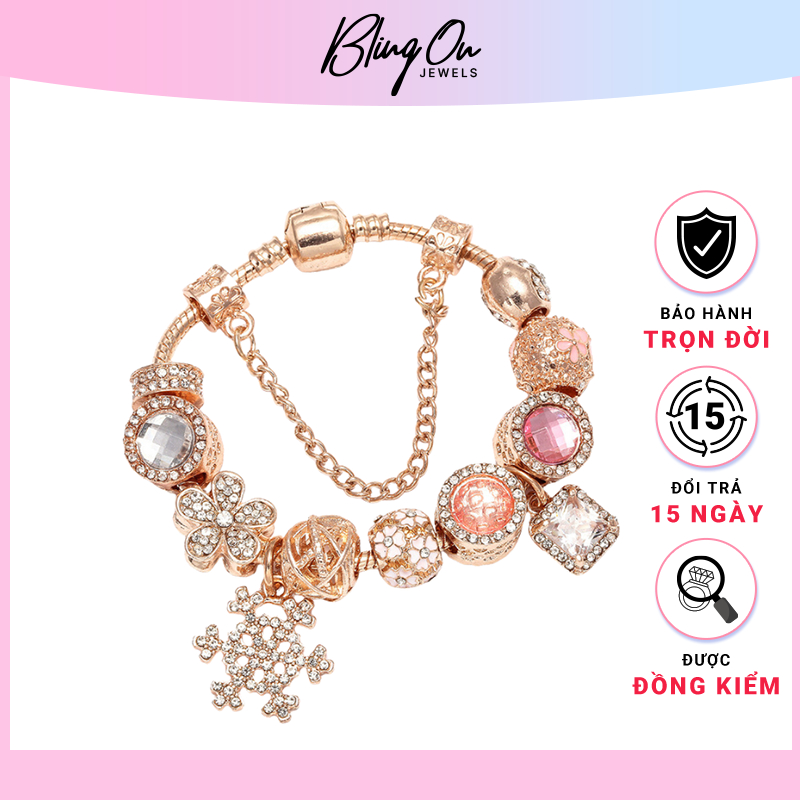 Vòng charm Pandora  Đính Hạt Pha Lê Hoa Hồng, Giao hàng nhanh - P45