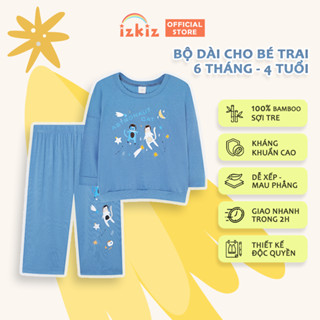 Bộ dài tay thun lạnh bé trai IZKIZ, Quần áo trẻ em nam vải sợi tre thoáng mát, cho bé 4 tháng-4 tuổi