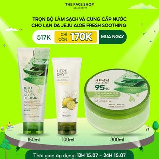 Combo sữa rửa mặt làm sạch da the face shop jeju aloe 150ml