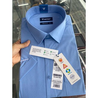 Áo sơ mi việt tiến ngắn tay màu trơn lai ngang vải tre mát chống nhăn