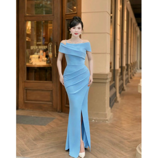 Đầm dạ hội bẹt vai một dây đính hạt